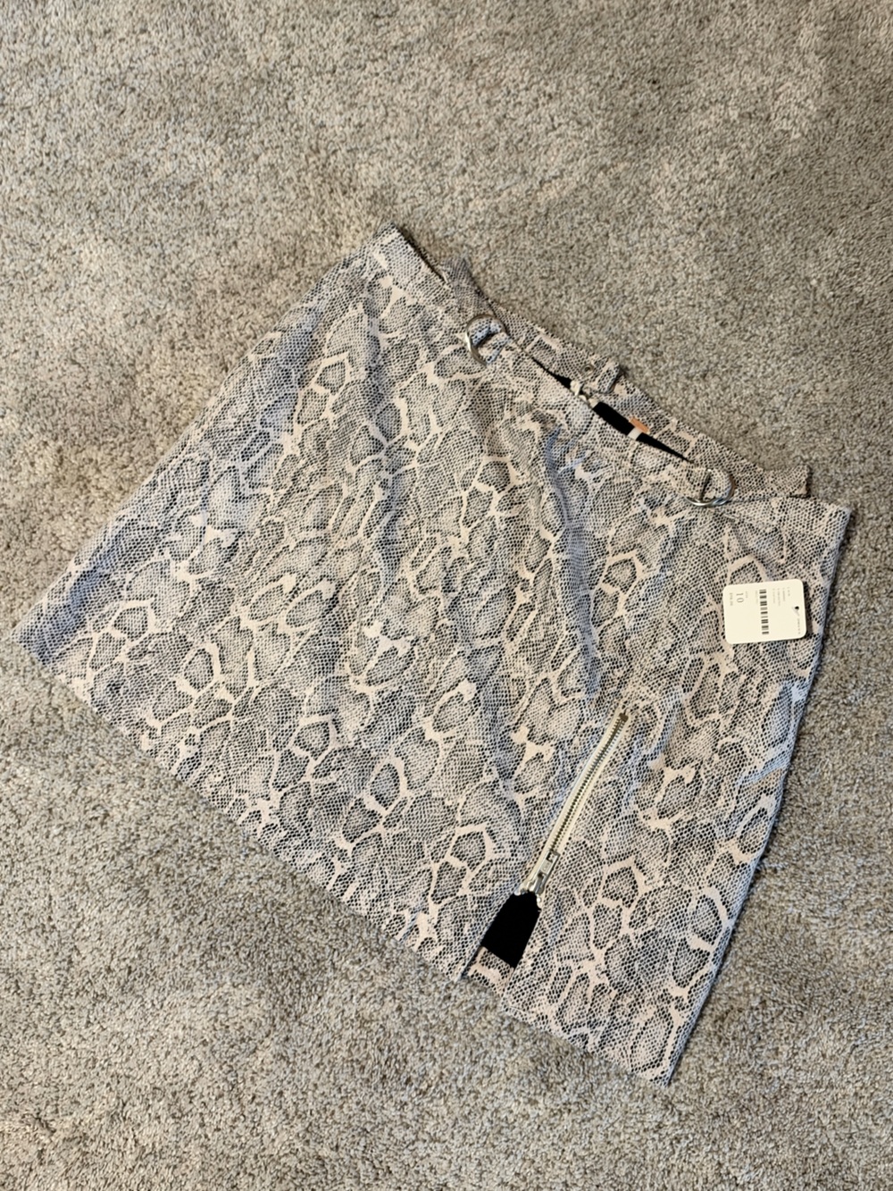Free People Snake-Print Mini Skirt in Gray and Cream